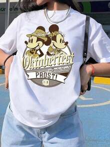 New 2026 Collection: Cotton T-Shirt, Women's Casual Cotton T-Shirt With Round Neck And Short Sleeve, Oktoberfest Print, Regular Fit, Summer Top, Breathable And Lightweight, Suitable For Sports And Leisure, For Gifts, Suitable For Parties. - 白色 - 查看 6