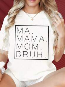 Women's Round Neck Short Sleeve T-Shirt, Fun To Print, Casual Black Graphic Print T-Shirt For Mother's Day, Funny T-Shirt For Moms, Fashionable Top, Suitable For Christmas Parties, Sports Activities, Holiday Parties, Outings, Sports And Other Festive Gifts (220g). Women's Blouses - 白色 - 查看 4