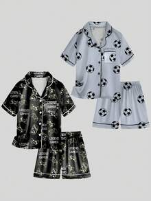 4pcs Tween Boy Video Game & Soccer Print Short Sleeve Shorts Pajama Set - Multicolor - View 2