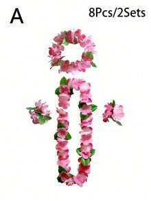 4pcs Hawaiian Flower Leis Set, Hawaiian Flower Leis Necklace, Tropical Hawaiian Floral Theme Party Favors, Hibiscus Flowers, Suitable For Summer Pool Party And Hawaiian Theme Party, Can Be Used For DIY Decoration, Masquerade And Party, Easter Gift, Holiday Wedding, Beach Birthday Decor, Hawaiian Leis Party Supplies, Christmas - Style A - View 8