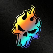 2pcs Holographic Flame Skull Motorcycle Sticker, Waterproof Vinyl Decal For Bike Body - 1 SET - View 5