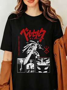 Berserks Guts Anime T-Shirt, Brand Of Sacrifice Japanese Manga Graphic Printed Tee, Manga Anime Dark Gothic Graphic T-Shirt Short Sleeve Soft Comfortable Fashionable Loose Fit Base Layer Everyday Wear Pullover - 黑色 - 查看 6