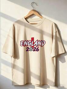 T-Shirt With "ENGLAND 2026" Text And Soccer Ball. Fashionable Short-Sleeved T-Shirt For Spring And Summer 2026, Made In Mexico, 180 Grams. Cartoon Print, Couple Design, Suitable For Indoor Or Outdoor Wear. Crew Neck, Unisex, Ideal For Office And Leisure. One-Pack. - APR-P631577SLNDXZGY602 - 查看 1