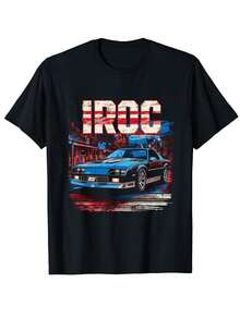 Men's Casual Loose Fit Graphic T-Shirt - Vintage 80s Design With IROC-Z Sports Car - Classic Black T-Shirt With Attractive IROC-Z Logo And Flame Pattern, Stretchy, Breathable, Retro And Comfortable, Crew Neck, Short Sleeve, Suitable For Home, Office, Parties, Meetings And Travel. - 黑色 - 查看 6