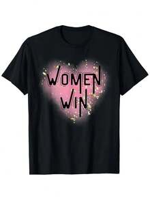 | Exquisite Design | Loose And Comfortable | Easy To Match | Women's Printed T-Shirt - 100% Cotton, 180 Grams, Breathable Casual Top, Exclusive Heart And Star Prints For International Women's Day, Suitable For Outdoor Activities, All-Season Wear (Regular Fit S-XXXL), Sporty Round Neck Design, Comfortable Fabric. - 黑色 - 查看 1