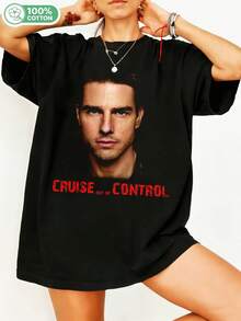 Tom Cruise - Actor Cruise Out Of Control Funny Vintage Graphic 100% Cotton Oversized T-Shirt Y2K Streetwear Unisex T-Shirt For Men Women Film Fans Casual Meme Top. - 黑色 - 查看 1