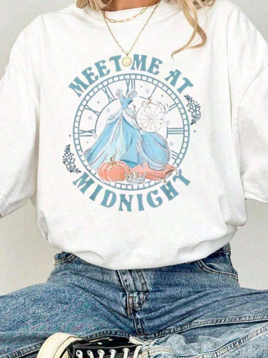 Midnight T-Shirt, Midnight Nights, Gift For Fans, Sleepless Nights, T-Shirt, Women's Oversized Midnight Graphic Tees, 100% Cotton Graphic Tee For Women, Casual Short Sleeve Crew Neck T-Shirts - 白色3 - 查看 1