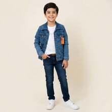 Casaco jeans, jaqueta  Juvenil Masculino Com Lycra Outono Inverno Confortável Estilo Casual, moda infantil Tamanho 10 a 16 - Azul bebê - Visão 4
