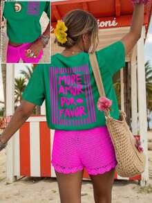 DrmWander Women's Graphic T-Shirt, Casual Short Sleeve Style, Cute Summer Top. Matching Sets For Women's Summer Outfits. Women's Spring Set. Women's Retro Set. Tropicoqueta Sets - 深灰色 - 查看 1