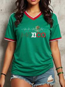 Jersey Aficionada "Latido por México" - Camiseta Verde con Escudo Patrio y Letras de Bandera para el Mundial - Verde - Ver 1
