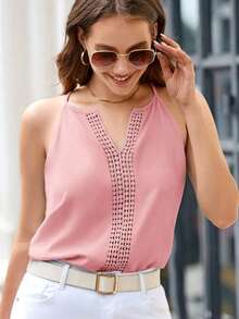 Clasi Top De Tirantes Verde De Encaje Guipure - Rosa coral - Ver 6