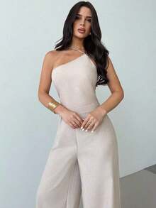 verano nuevo, elegante y minimalista de lino de color albaricoque con espalda descubierta, plisado en la cintura y piernas anchas, para vacaciones, uso diario y todas las estaciones - Albaricoque 2 - Ver 6