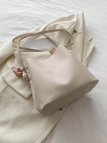 Bolso balde de piel sintética con acento de cadena, bandolera para mujeres - Blanco - Ver 4