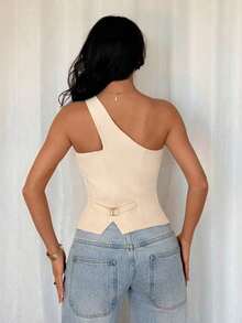 Tall Top sin mangas y sin espalda, elegante y versátil para la oficina y el día a día, con forro, para el verano - Albaricoque - Ver 2