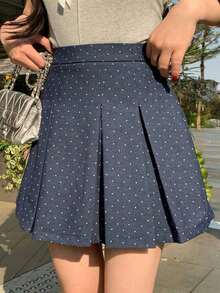 Falda pantalón plisada de unicolor para mujer con estilo informal universitario - Azul 2 - Ver 7
