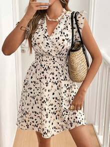 Vestido casual corto y sencillo con cuello en V y estampado para mujer, uso diario - Multicolor - Ver 6
