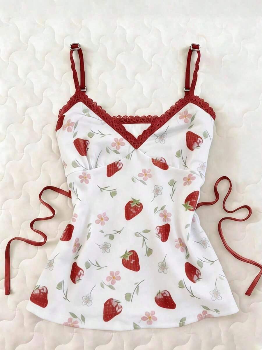 Camiseta de tirantes con estampado de cuadros y cerezas para mujer - Multicolor 4 - Ver 1