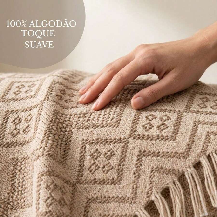 Premium Oasis Double Sofa Throw With Fringe And Super Comfortable Geometric Texture - 2.40x1.80m - Cát - Xem 1