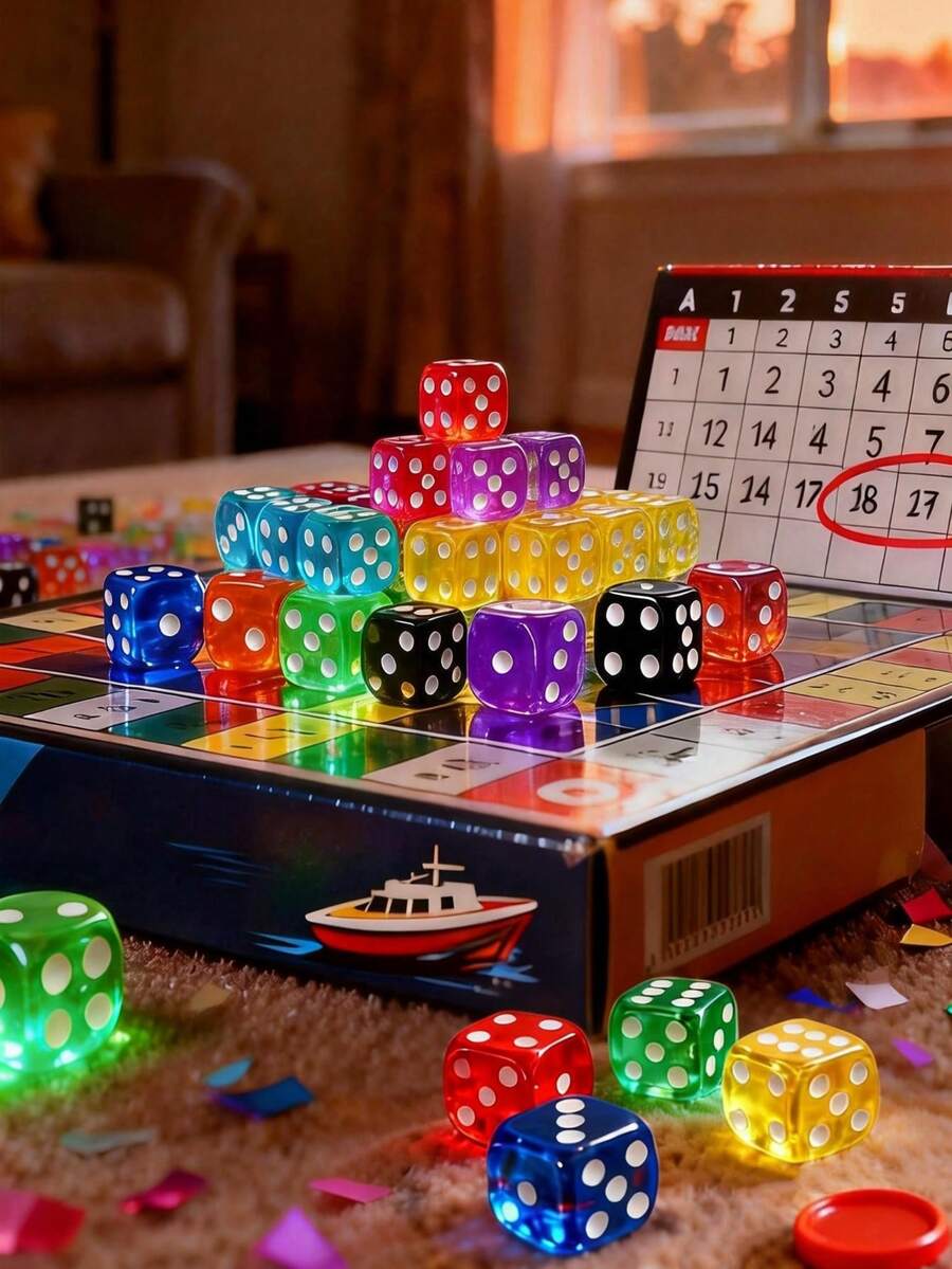 50 pezzi Rosa/30 pezzi Colorati Dadi Cubici, Adatti per Giochi da Tavolo e Feste, Ottimi per Feste di Vacanza, Compleanni e Altri Raduni - Multicolore - Visualizzare 1