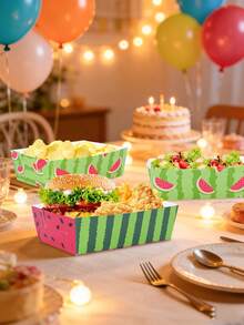 10/20/40pcs Green & Red Watermelon Pattern Paper Food Trays - 5.3" X 3.5" X 1.7" Summer Fruit Theme Snack Boats, For Fries, Nachos, Hot Dogs, Summer Pool Party, BBQ, Baby Shower, Holiday, Event, Birthday Supplies For Men & Women - Multicolor - View 7