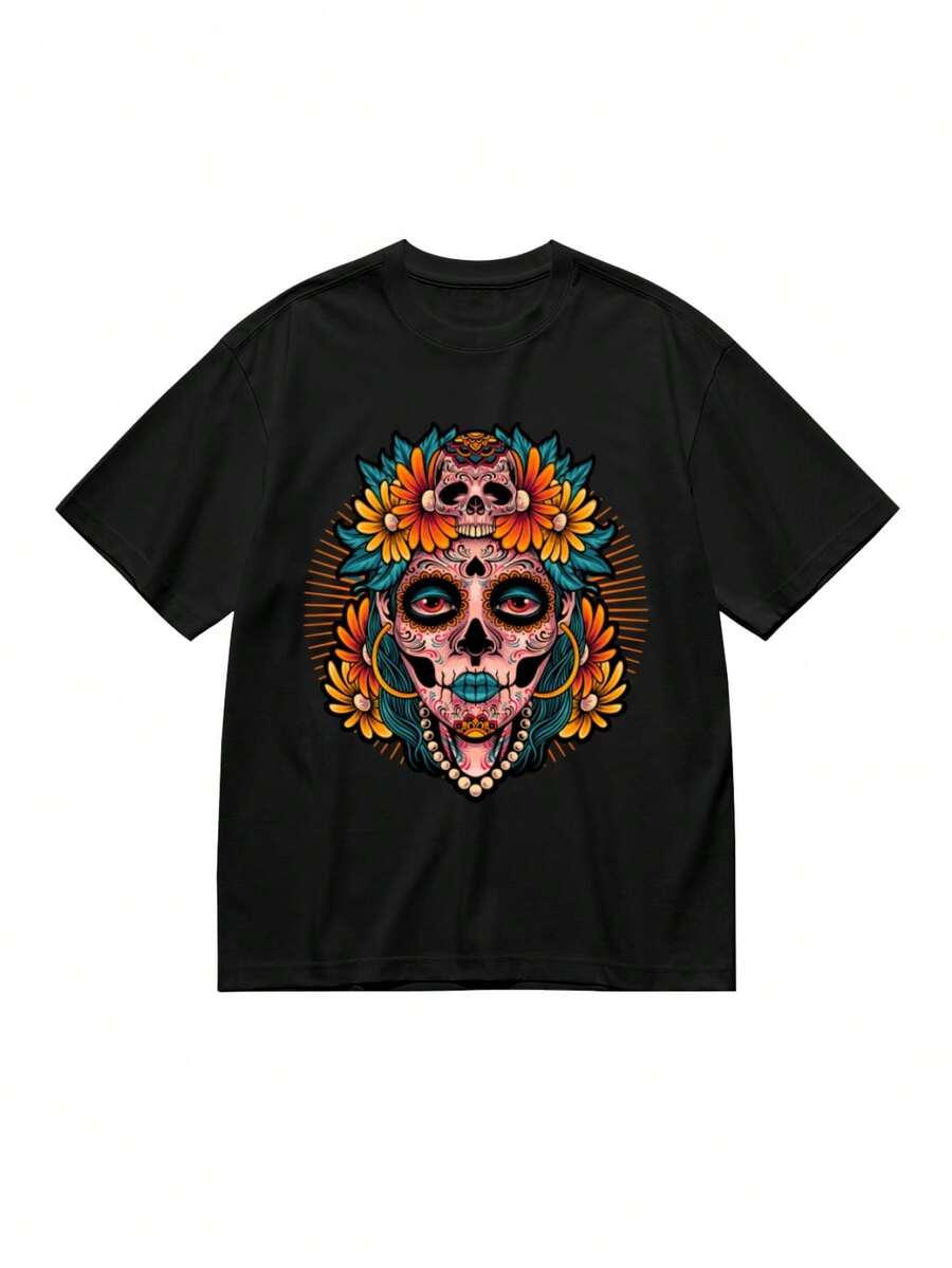 Camiseta Casual Gráfica para Mujer de Uso Diario - Negro - Ver 1