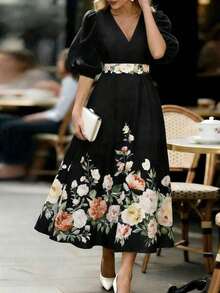 MSEMERY ROSE Vestido con estampado floral elegante para ir al trabajo, veranoMS2-15 5JJN - Negro - Ver 7