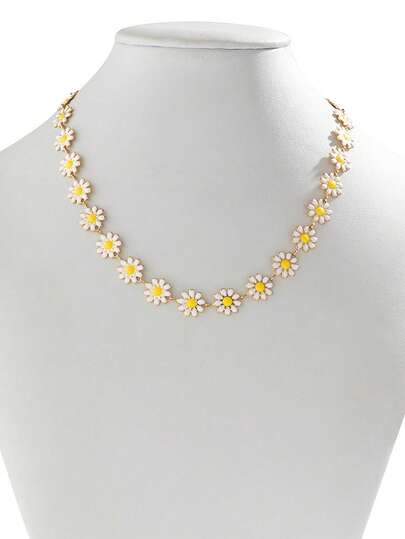 1pc Daisy Flower Necklace, Casual Everyday Wear Clavicle Chain Necklace For Girls