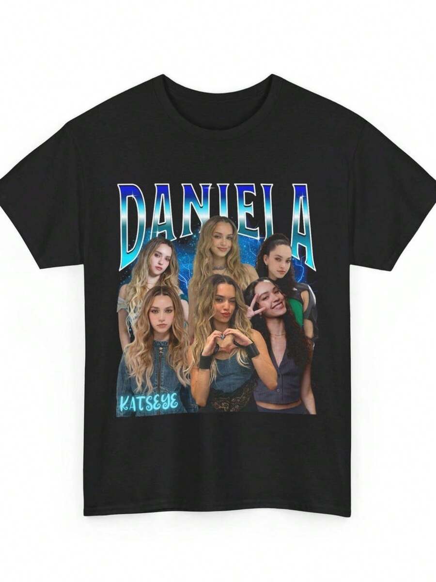 Camiseta Vintage de Daniela - Producto Katseye, blusas para mujer, blusas, blusas casuales para mujer, tops casuales para mujer, tops de mujer, tops, unisex. - Negro - Ver 1