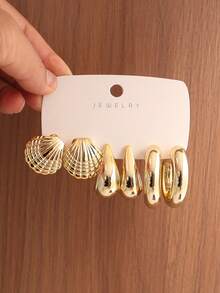 Bộ 6-18 chiếc bông tai thời trang hình giọt nước, hình tròn, hình vỏ sò, họa tiết búa gõ, hình chữ C xoắn, hình học, thích hợp cho tiệc tùng, tiệc chiêu đãi, du lịch, đám cưới, kỳ nghỉ, đeo hàng ngày, quà tặng trang sức. - Vàng - Xem 7