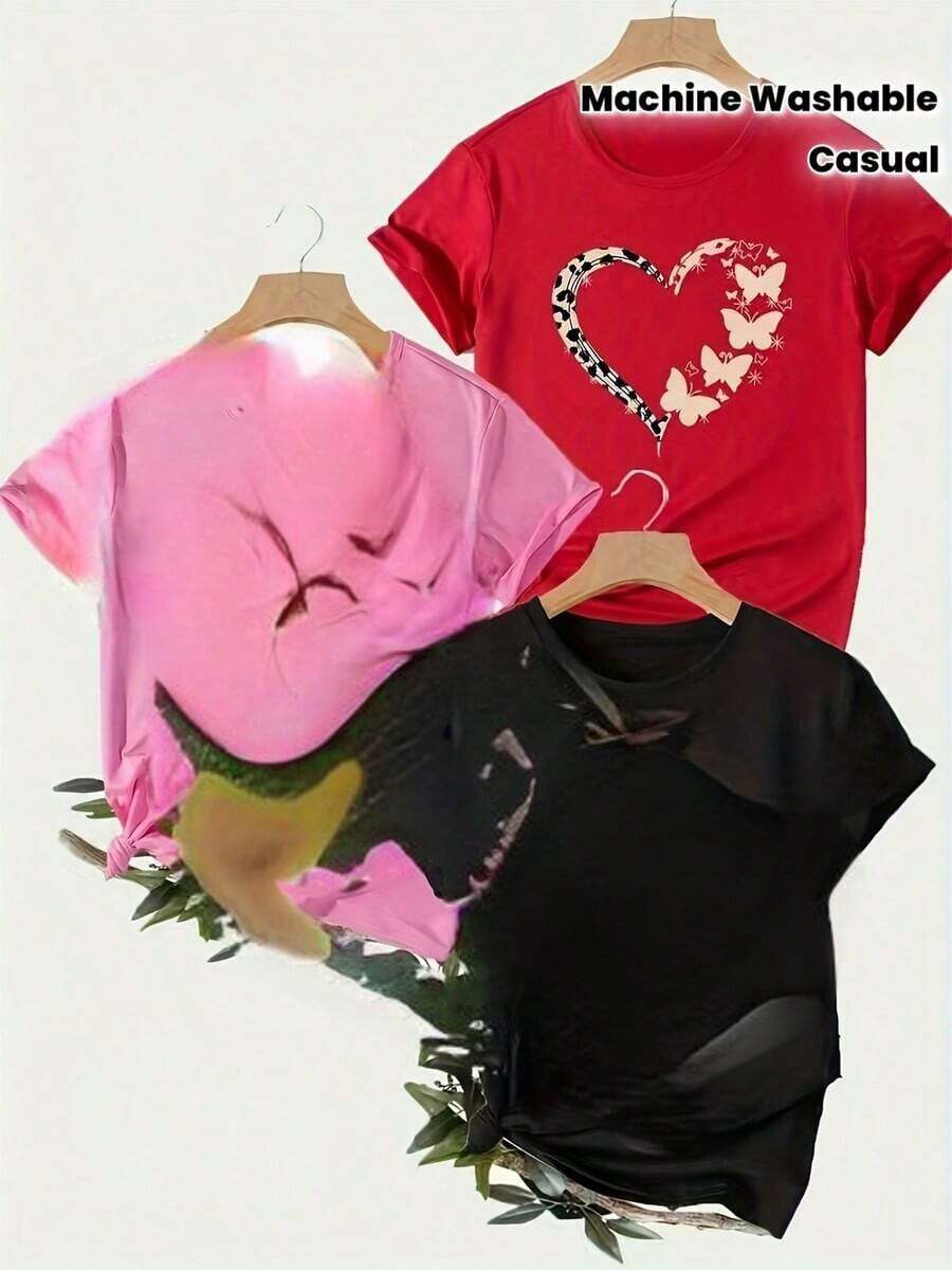 Artículo individual, no un conjunto de 3 piezas, camiseta de manga corta estilo retro americano para mujer, estampada con el nombre de una ciudad, suave al tacto, cómoda y versátil, adecuada para Pascua. - Rojo - Ver 1