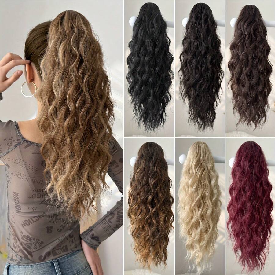 20inch Short Wavy Claw Clip Braids, Made Of Heat-Resistant Synthetic Fiber, Suitable Short-Haired Women Daily Use - 酒紅色 - 查看 1