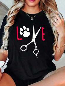 1 Piece 100% Cotton T-Shirt For Dog Groomers, Cute Christmas Gift For Men, Women, Girls And Boys, 180g 100% Cotton - 黑色 - 查看 7