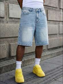 Bermudas rectas de algodón denim, pantalones cortos vaqueros rotos casuales para el verano, versátiles y transpirables para el día a día - Azul - Ver 2