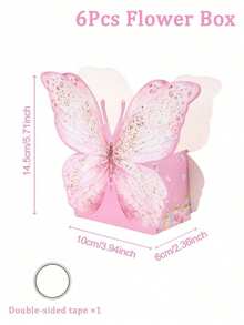 6pcs Watercolor Pink Butterfly Decorative Gift Boxes, Floral Paper Boxes, Suitable For Birthday, Holiday, Wedding, Party, Room, Tabletop Decoration, Baby Shower Party Gift Packaging, Floral Paper Boxes, Includes Double-Sided Adhesive - View 9