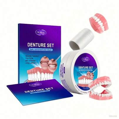 One Set Upper And Lower Adjustable Denture Set Realistic Natural Teeth Transparent Arch Easy Install Full Teeth Dentures Comfortable And Durable