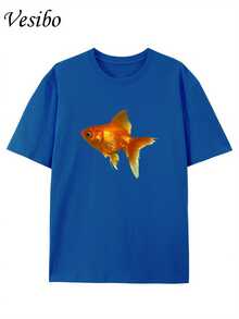 Creative And Fun T-Shirt With Round Neck And Graphic Design, Made Of Pure Fabric, Modern And Stylish For Summer, Perfect For Casual Everyday Wear - 藍色 - 查看 1