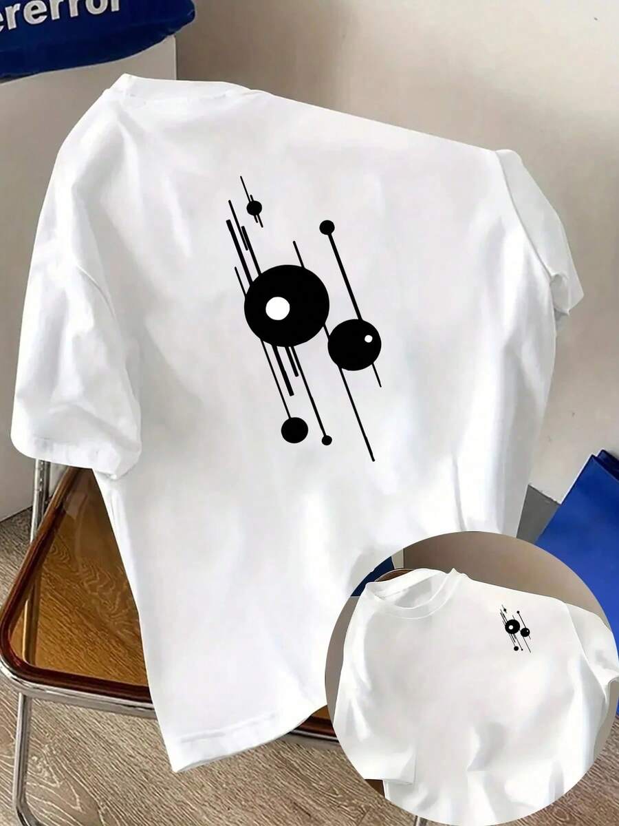 New Men's 180gsm Cotton T-Shirt With Abstract Geometric Patterns And A Minimalist Design, Featuring Prints On The Front And Back. This Modern, Short-Sleeved T-Shirt Is Suitable For Casual Everyday Wear And Outdoor Fitness Activities. It Has A Unique Double-Sided Pattern Design, Perfect For Layering In Spring And Autumn Or Wearing Alone In Summer. Unisex. - 白色 - 查看 1