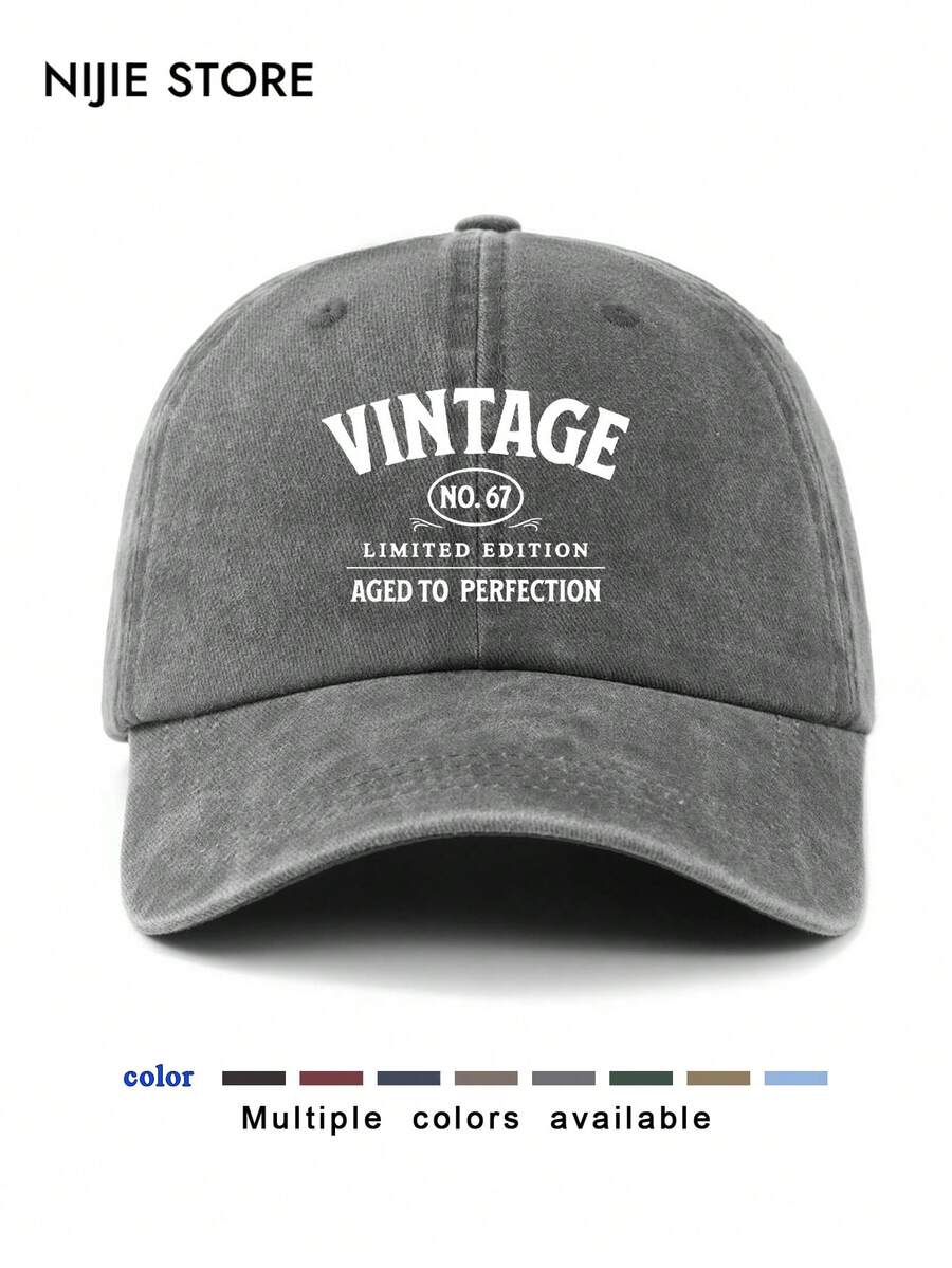 1pc 67th Birthday Graphic Print Baseball Cap For Men, Washed Vintage Hat For Outdoor Sun Protection, Suitable For Street & Daily Wear,Beach,Holiday - A - View 1