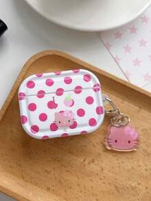SANRIO 可爱红色波点草莓Hello Kitty表情灵感第四代、第三代Pro、1/2/3无线蓝牙软硅胶保护壳，时尚卡通少女设计 - 彩色 - 查看 3