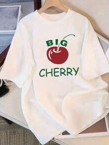 Modern And Minimalist Women's T-Shirt, Korean Style, Cherry Print - Casual Summer Top In Black And White, Korean Character Design, Short Sleeve T-Shirt, Youthful, Suitable For Teenagers And Women (Without Chest Padding), Casual For Everyday Wear. - 白色 - 查看 7