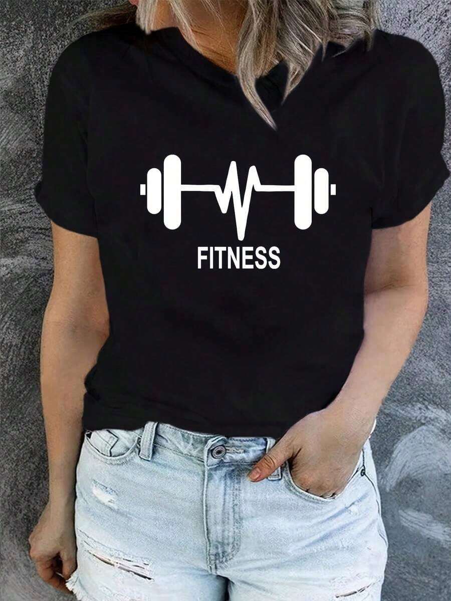 Camiseta de cuello redondo estampada de moda Soft FINESS para mujer, nueva camiseta de manga corta ajustada para primavera/verano, camiseta de manga corta Wilderness, camisetas de mujer, camiseta gráfica, camisetas gráficas para mujer, camiseta de verano, camiseta casual, camisetas de verano, tops, conjuntos de verano para mujer, camiseta casual cómoda de manga corta con cuello redondo, blusas elegantes para dama. - Negro - Ver 1