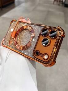 Luxury Plated Transparent Magnetic Ring Holder Wireless Charging Phone Case With Lanyard, Compatible With IPhone 17 Pro Max, 17 Pro, 17, 16 Pro Max, 16 Pro, 16, 15 Pro Max, 15 Pro, 14 Pro Max, 14 Pro, 14, 13 Pro Max, 13 Pro, 13, 12 Pro Max, 11 - Orange - View 5