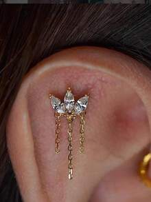 1 pieza Pendiente de cadena colgante con zirconia marquesa de titanio G23 para perforación interna de hélix, cartílago, trago, labio - Como se muestra en la imagen - Ver 3