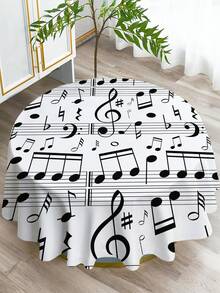 1 pieza Mantel con estampado de notas musicales, mantel rectangular/redondo moderno de poliéster impermeable, impresión digital adecuada para sala de estar, mesa de comedor al aire libre, mesa redonda pequeña - Multicolor - Ver 4