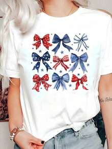 Camiseta de manga corta y cuello redondo para mujer. Estampada de leopardo, letras, dibujos animados, frutas, flores, plantas tropicales y mariposas. - YH153-BLANCO - Ver 6
