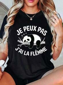 PremiumLooseWo'S Graphic T-Shirt With The French Phrase "Je Peux Pas J'ai La Flamme" - Black With White Lettering - Relaxed Fit, Casual Everyday Top - Lightweight Spring/Summer T-Shirt For Women - Fun T-Shirt With French Phrase, Women's T-Shirts, Spring/Summer Clothing, Fun Design, Comfortable, Spring Fashion, Design, Soft Material, Printed T-Shirt, New Summer T-Shirt For Women, Casual And Comfortable Round Neck Top, Gift Idea. - 黑色 - 查看 7