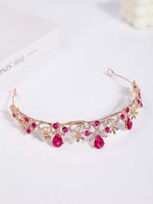 1pc Elegant Alloy Bridal Crown, Suitable For Women's Wedding, Party, Princess Headpiece - Hot Pink - View 4