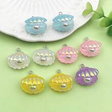 5/10pcs Resin Shell With Faux Pearl Charm Gradient Color Shell Pendant For DIY Bracelet Necklace Earrings Jewelry Making Accessories 23x23mm - Shell - View 1