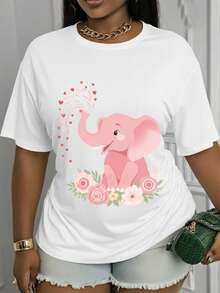 Women's Casual Summer T-Shirt, Women's Long Sleeve Casual T-Shirt, Designed With A Cute Elephant Print, Round Neck, Made Of Stretchy Fabric, Stylish, Comfortable And Suitable For Any Season, Perfect For Everyday Wear. - 白色 - 查看 12