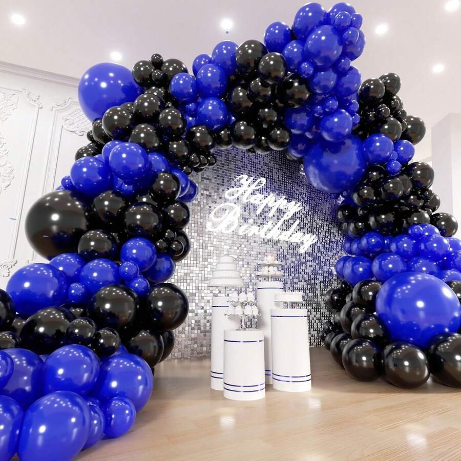 136pcs Blue And Black Balloon Arch Set, Includes Various Sizes Of Blue And Black Latex Balloons, Perfect For Birthday Parties, Baby Showers, Bridal Showers, Weddings, Valentine's Day, Anniversaries, Graduations, And Other Party Decorations. - View 1